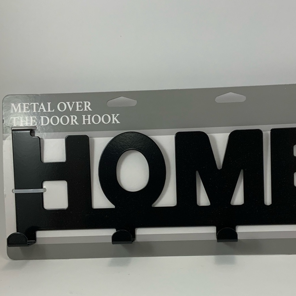 Over The Door Hook Rack 4 Hooks Black Matte Finish Metal “HOME” - Picture 7 of 13
